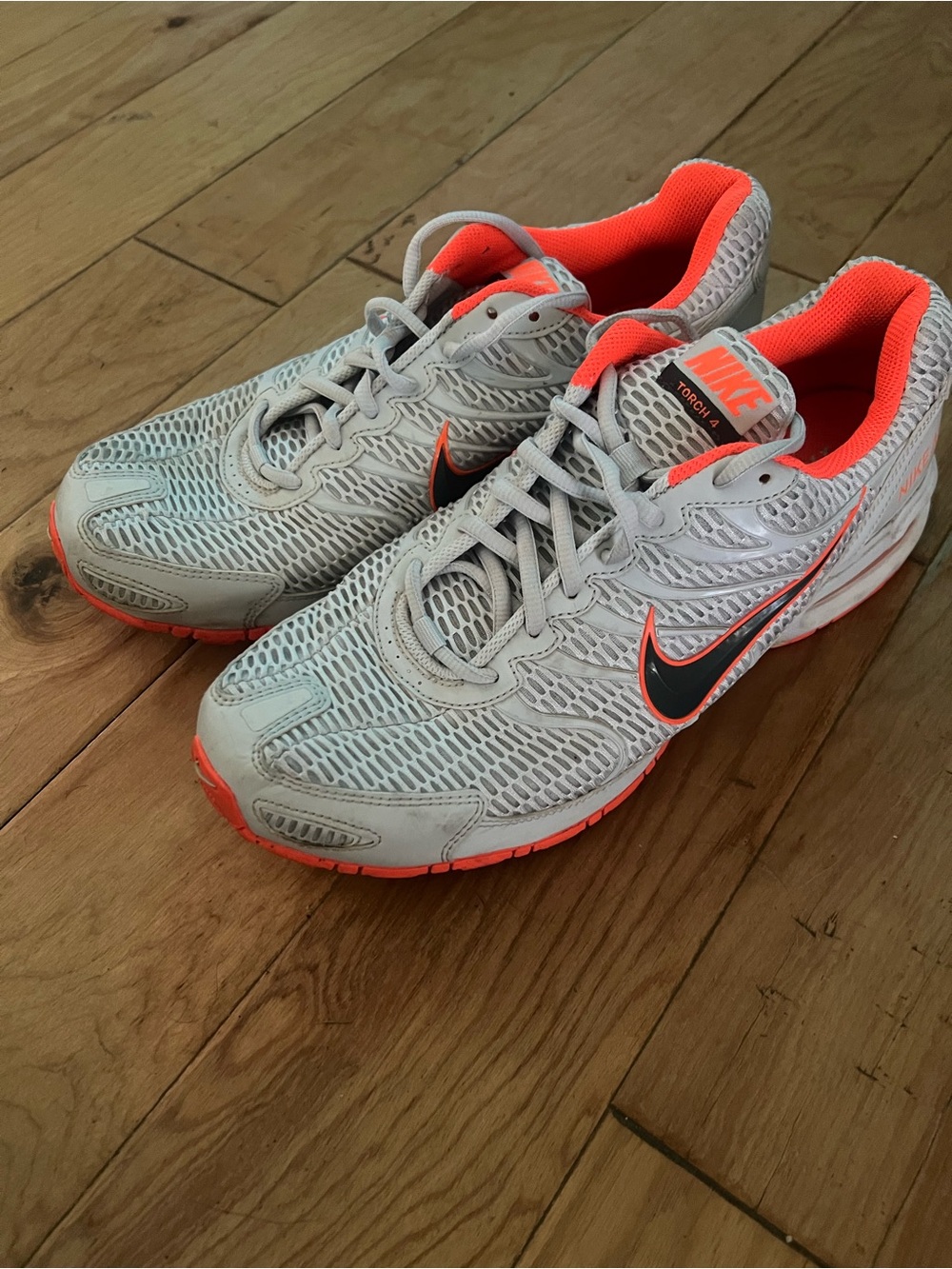 Nike Men’s Air Max Torch 4 Pure Platinum/Bright Orange Mesh Running Sneakers 12